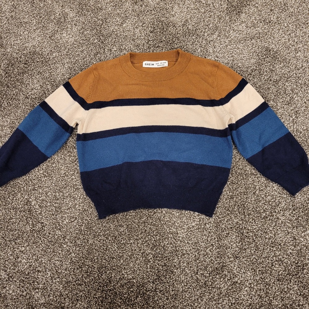 SHEIN Kids Striped Crewneck Sweater Brown Blue Colorblock Pullover 18-24M